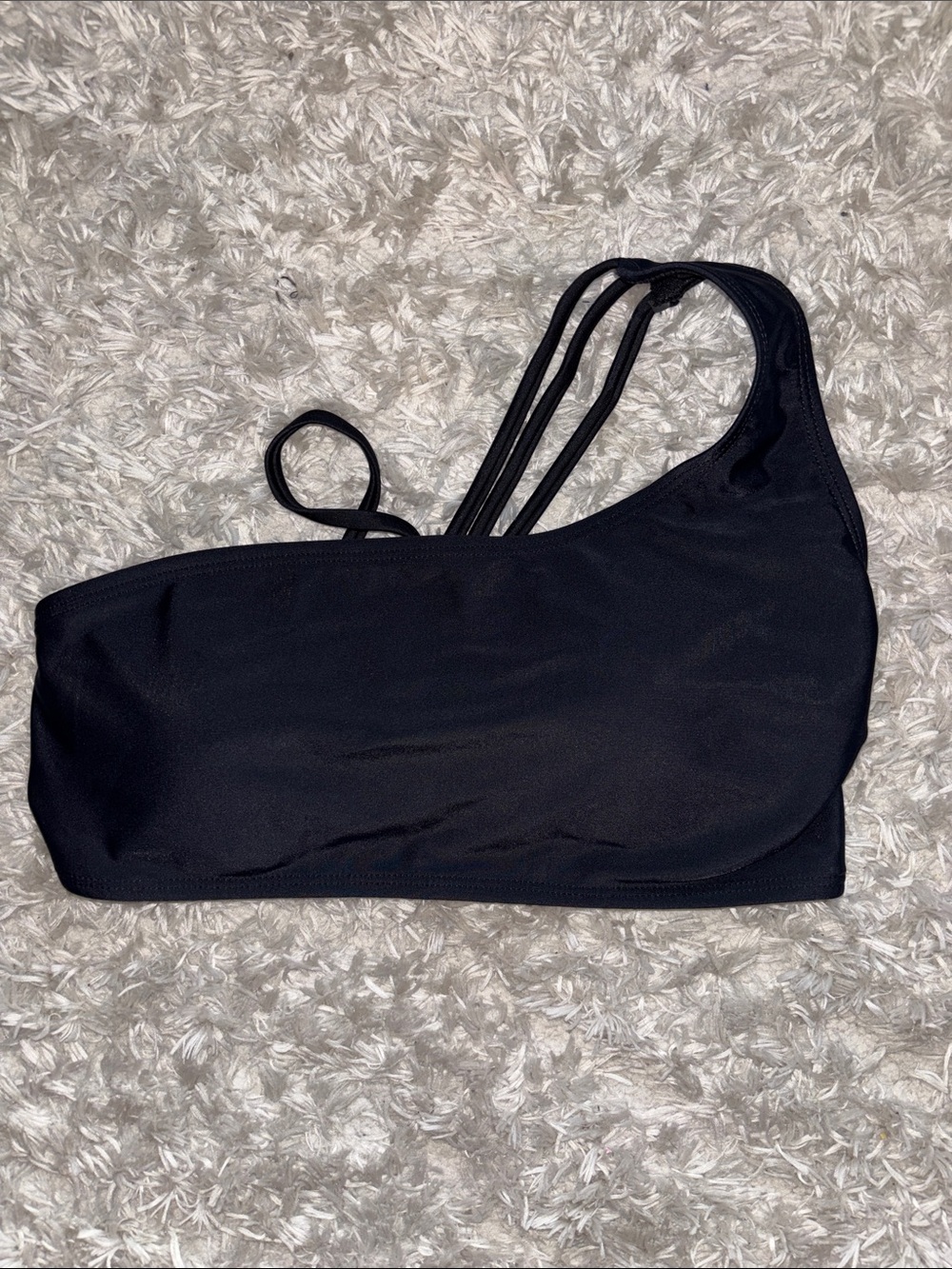 SHEIN Black One-Shoulder Swim Bandeau with Triple Strap